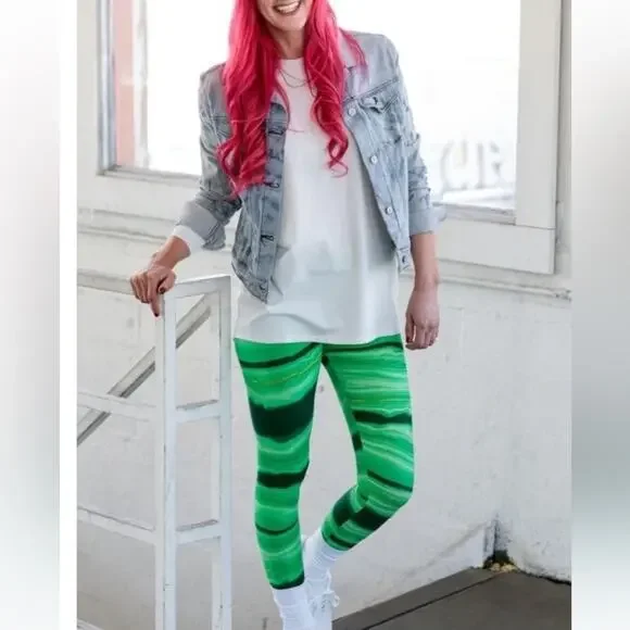 LuLaRoe Super Soft Leggings sz OS 2-10 Geometric Blues Red Yellow Stretchy Comfy - Picture 10 of 14